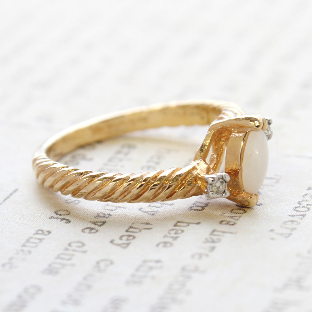 Vintage Genuine Opal Ring - 18k Yellow Gold Electroplated - October Birthstone - Made in USA
