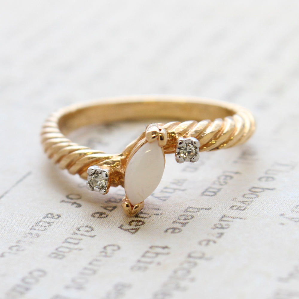 Vintage Genuine Opal Ring - 18k Yellow Gold Electroplated - October Birthstone - Made in USA