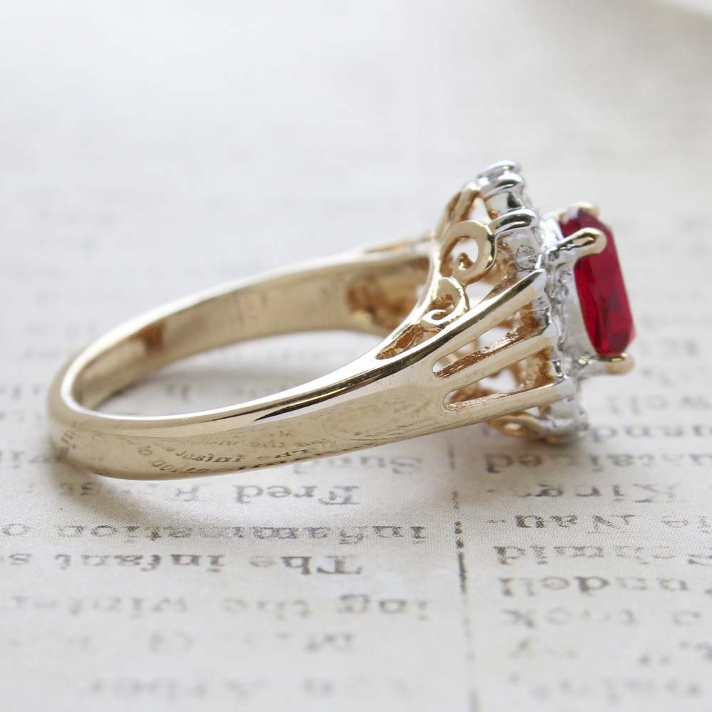 Vintage Ruby Austrian Crystal Ring - Clear Austrian Crystals - 18kt Yellow Gold Electroplated - July Birthstone - Made in the USA