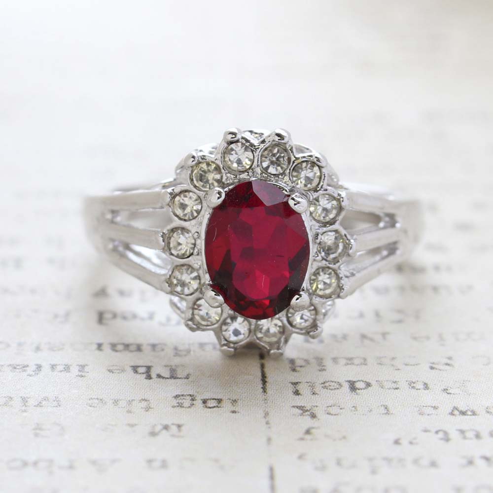 Vintage Ruby Austrian Crystal - Clear Austrian Crystals - 18k White Gold Electroplated - July Birthstone - Made in the USA
