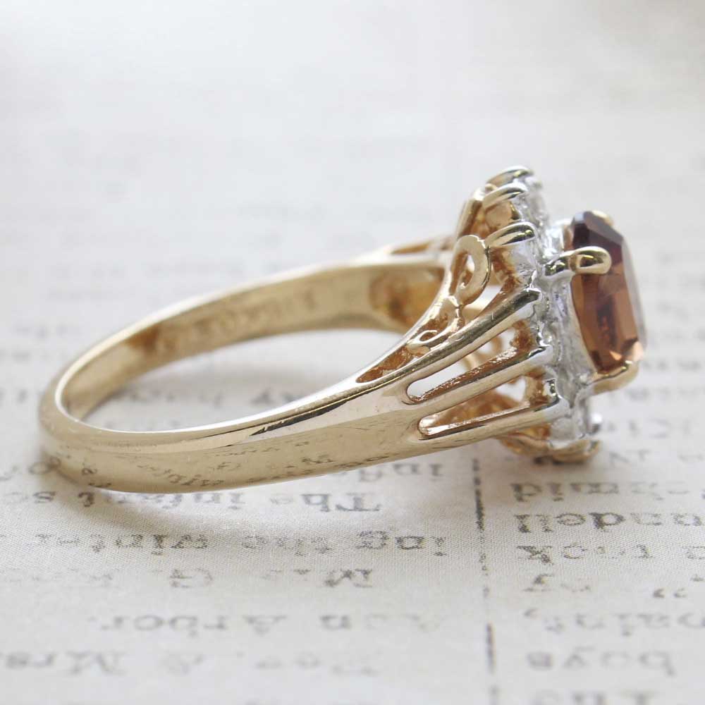 Vintage Smoky Topaz Austrian Crystal Ring - Clear Austrian Crystals - 18k Yellow Gold Electroplated - November Birthstone - Made in USA