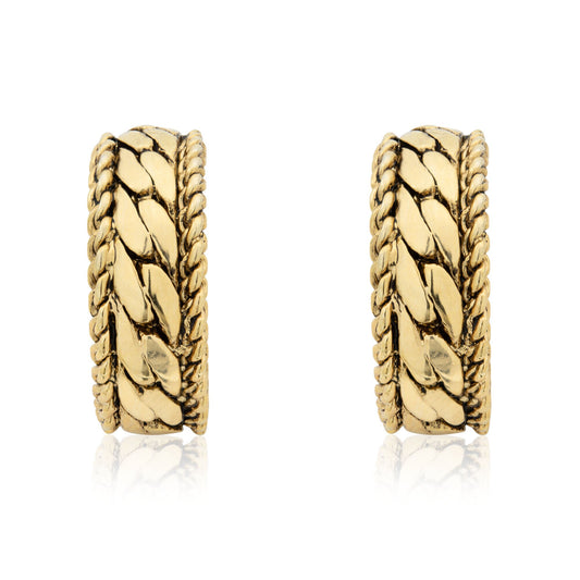 Vintage Earrings Signed Oscar De La Renta Thick Antiqued Gold Tone Hoops Earrings Rope Design #OSE-26033-C