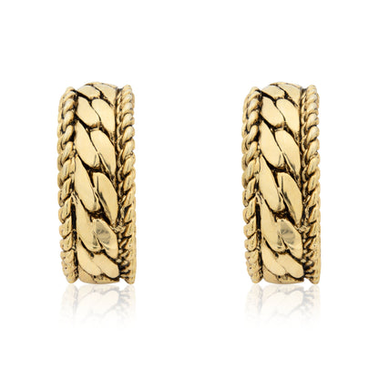 Vintage Earrings Signed Oscar De La Renta Thick Antiqued Gold Tone Hoops Earrings Rope Design #OSE-26033-C
