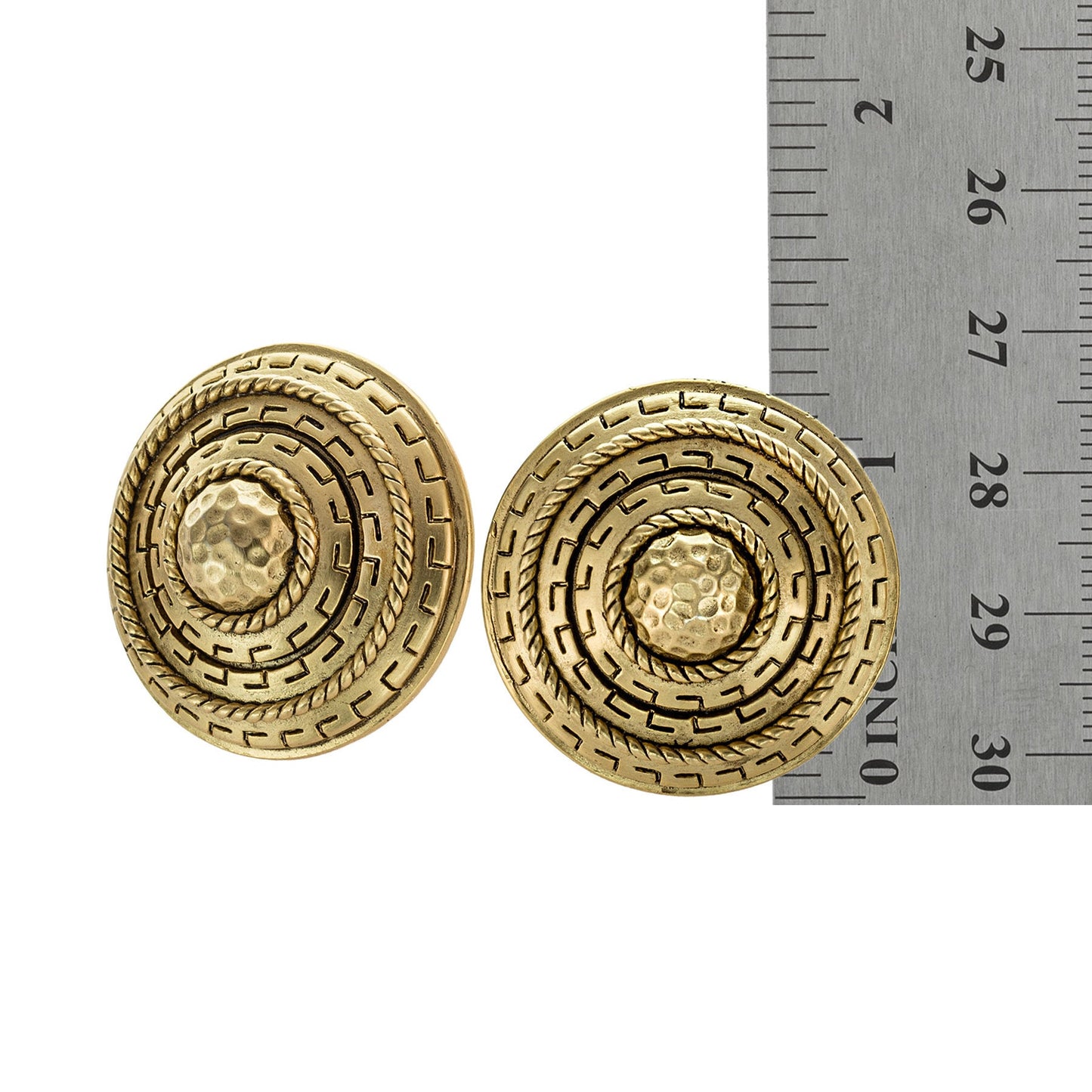 Vintage Oscar de la Renta Clip Earrings Antique Gold Tone Button Design OSE-633-CY