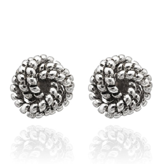 Vintage Oscar de la Renta Clip Earrings Silver Tone Swirl Dome Design