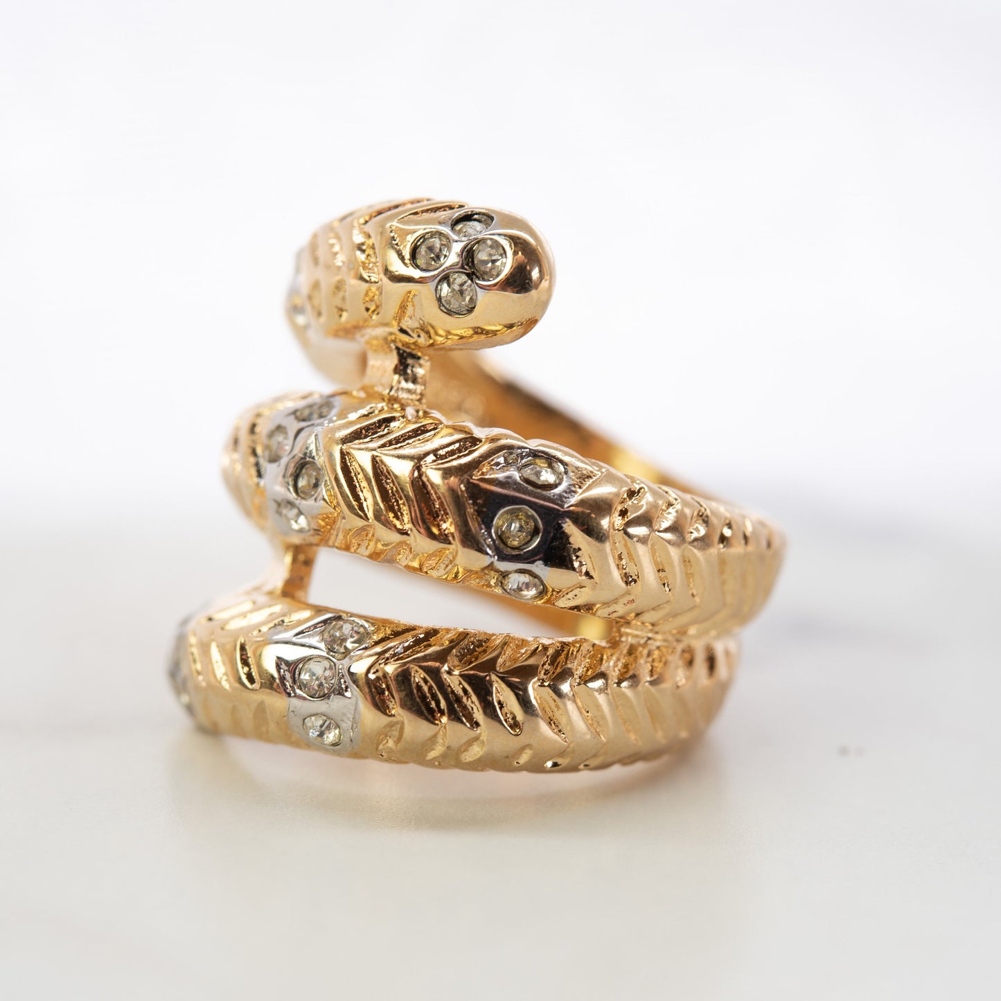 Wrap Style Statement Vintage Women's Ring Crystals set in 18k Gold Setting Mid Century Jewelry Gold Ring Style R3614 - Never Worn