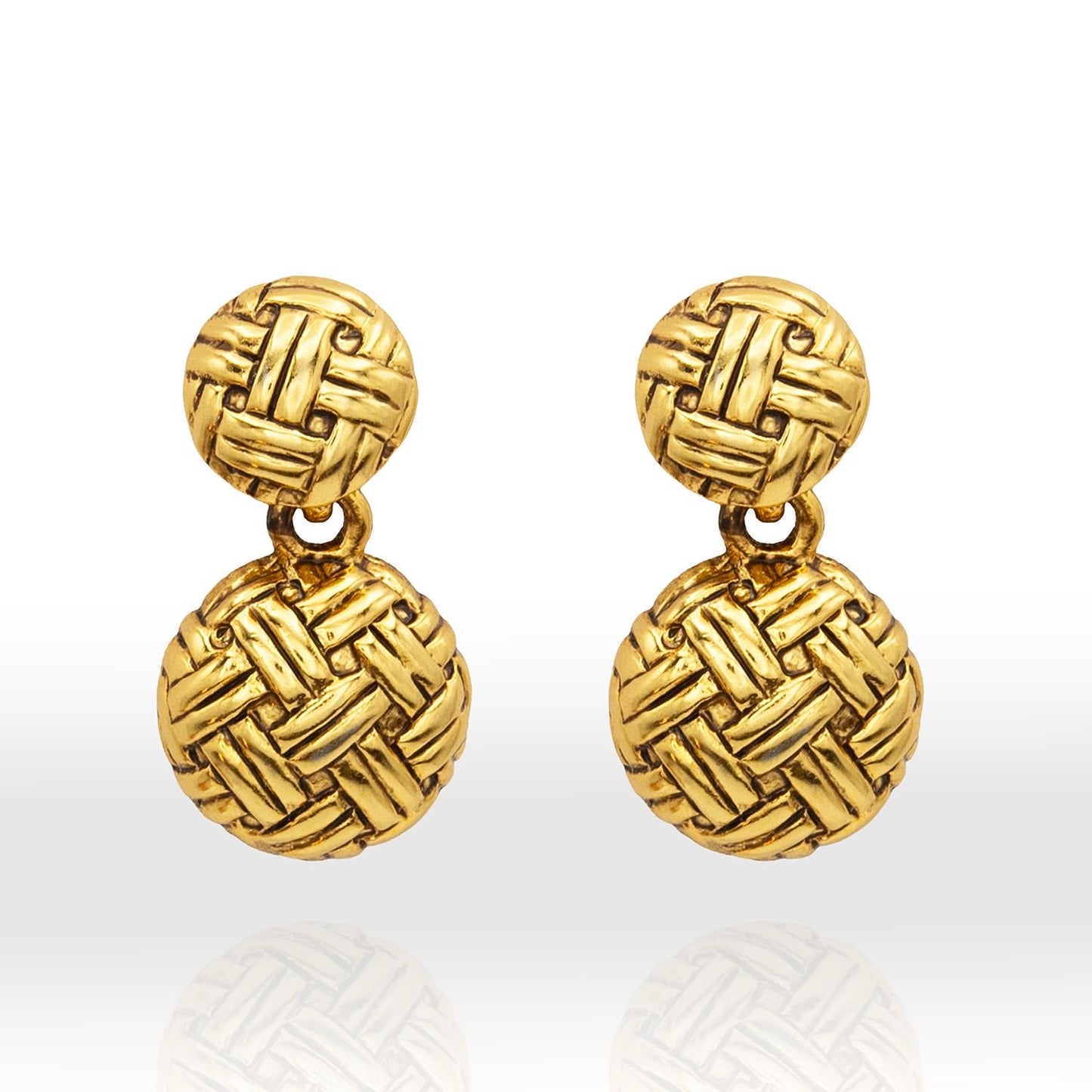 Vintage Womens Oscar De La Renta Gold Plated Weave Earrings Drop Dangle Designer Earring Jewelry For Women Handmade Antique Gold Pierced