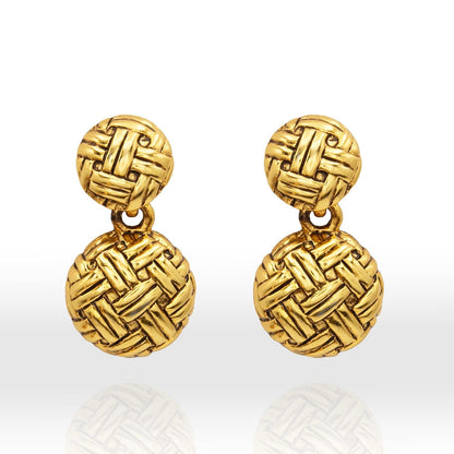 Vintage Womens Oscar De La Renta Gold Plated Weave Earrings Drop Dangle Designer Earring Jewelry For Women Handmade Antique Gold Pierced