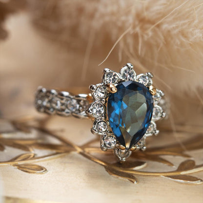 Vintage 18k Gold Electroplated Ring:Cubic Zirconia and Crystal, 1990s Jewelry