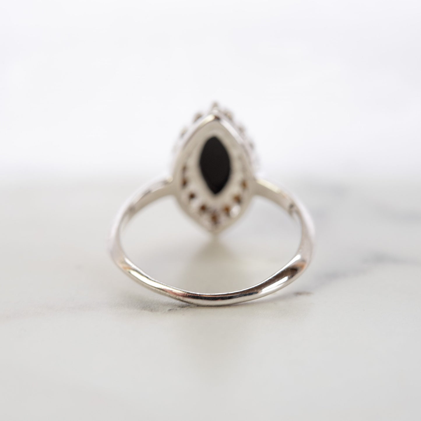 Vintage Womens Ring Genuine Onyx or Zircon Crystal Ring Clear 18k White Gold Electroplated