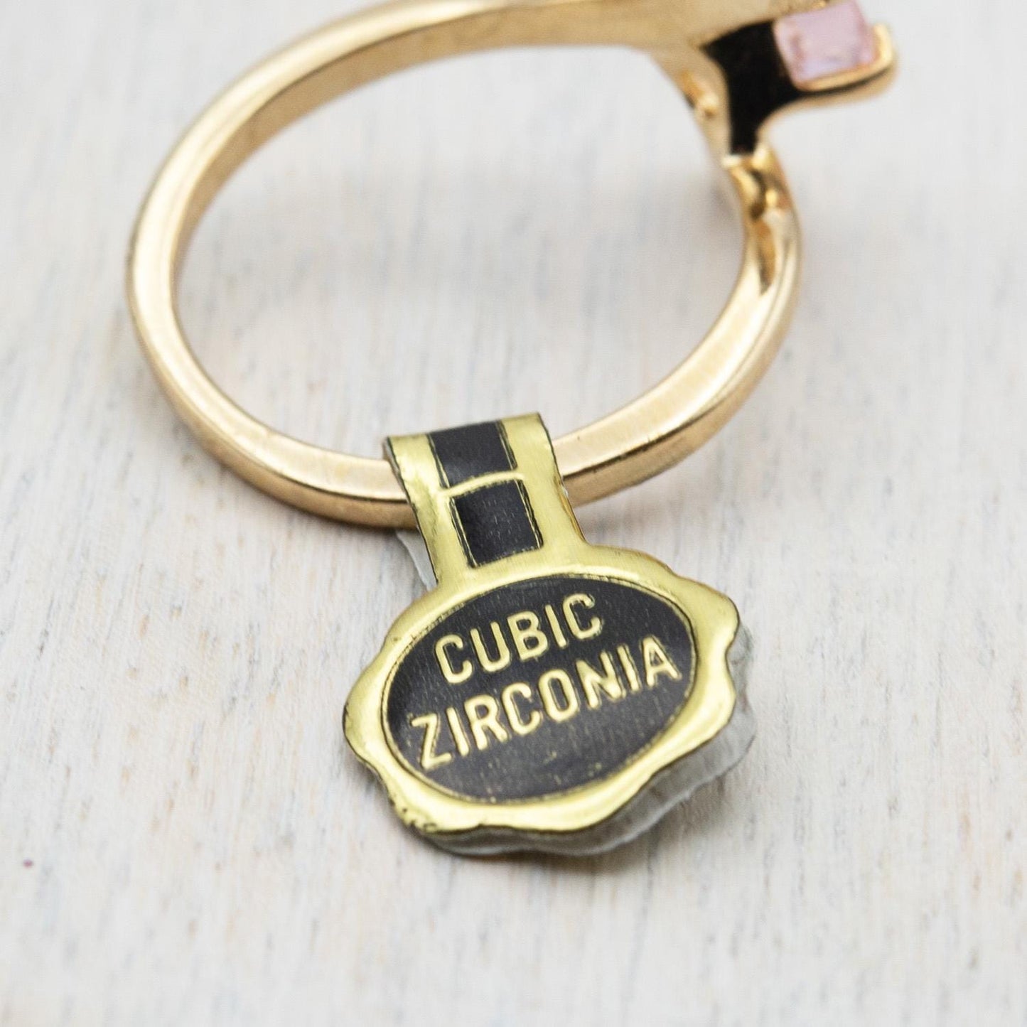 Vintage Pink Tourmaline Cubic Zirconia Ring Womens Antique 18k Gold Electroplated October Birthstone Ring