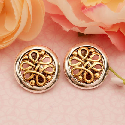 Womens Vintage Oscar de la Renta Clip Earrings Gold Silver Swirl Round Button Earrings Designer Vintage Antique Fashion Jewelry Gift for Mom