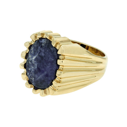 Vintage 1980s Mens Genuine Sodalite 18kt Gold Plated Ring Made in USA