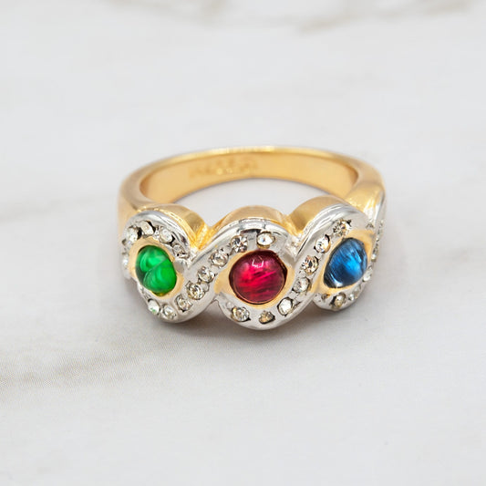 Women's Vintage Ring Pearl or Multi Color Emerald, Sapphire, Ruby Crystal Cocktail Band Ring