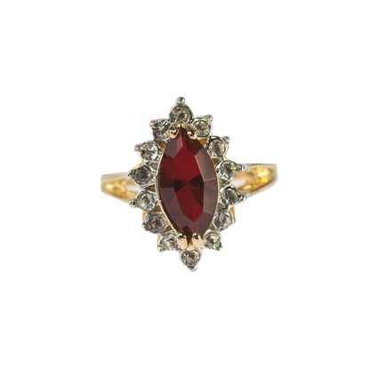 Vintage Ruby and Clear Austrian Crystals 18k Yellow Gold Plated July Birthstone Made in USA