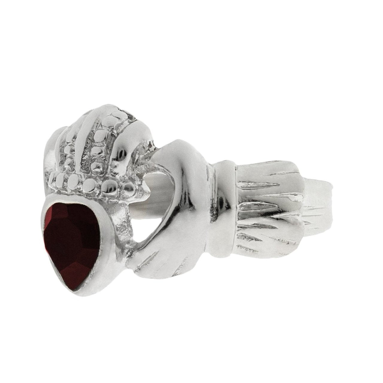 Vintage Jewelry Garnet Austrian Crystal Claddagh Ring 18k White Gold Electroplated Made in the USA