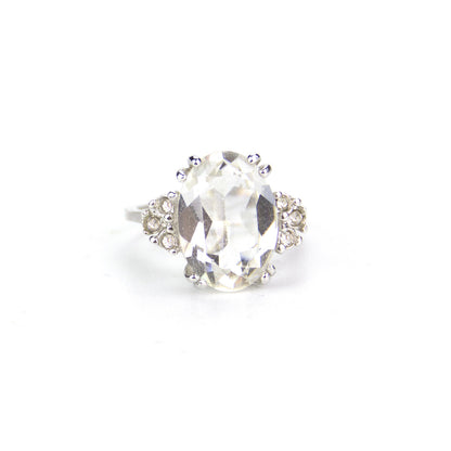 Vintage Jewelry Clear Swarovskki Crystal Ring 18kt White Gold Electroplate April Birthstone