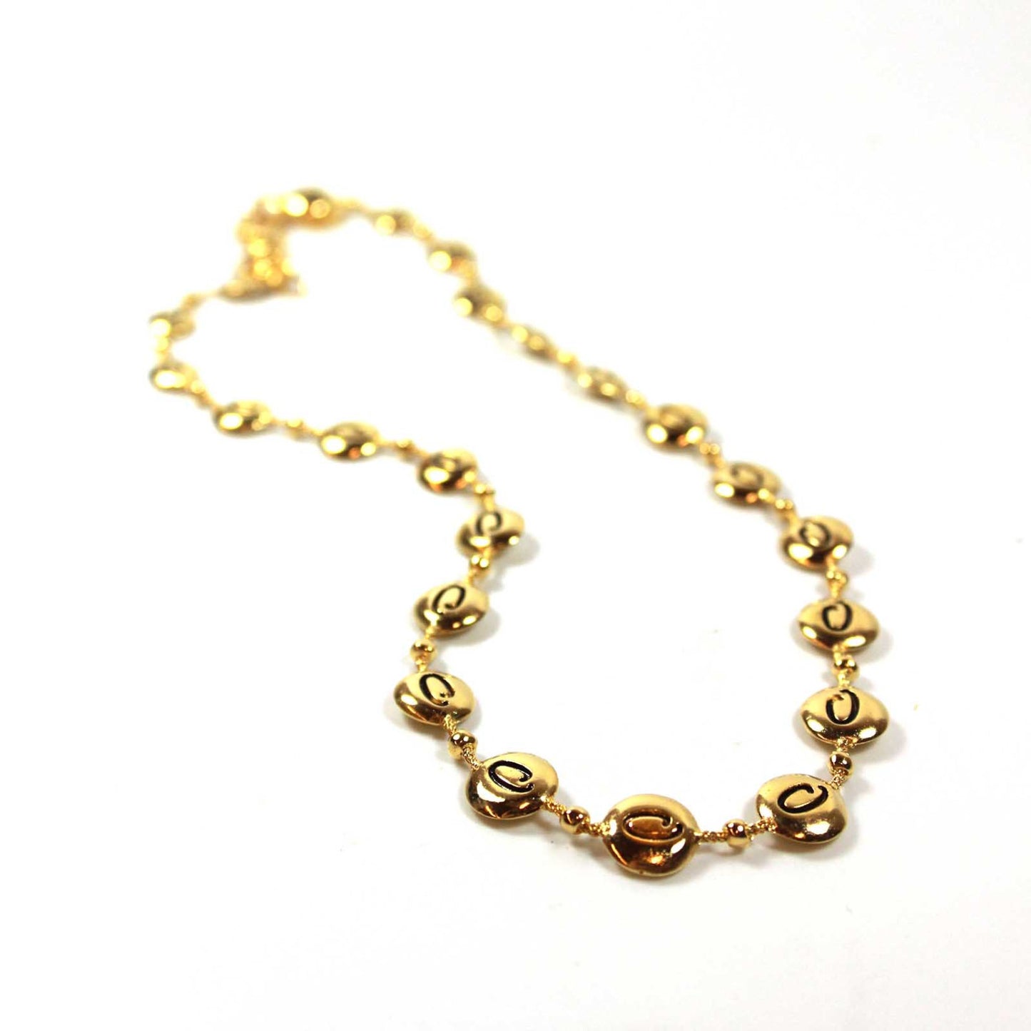 Vintage Oscar De La Renta 15 Inch Gold Tone "O" Insignia Beaded Chain Necklace S Hook with Extender #OS121