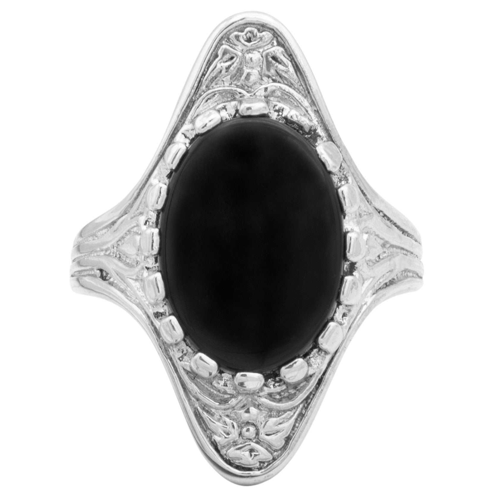 Vintage Ring Onyx Ring 18k White Gold Electroplated R714