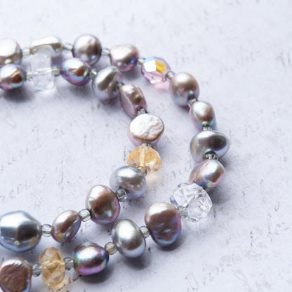 Vintage Oscar De La Renta Beautiful Freshwater Pearls and Crystal Necklace Antique Jewelry for Women Bridal Necklace Designer Gray Pearls