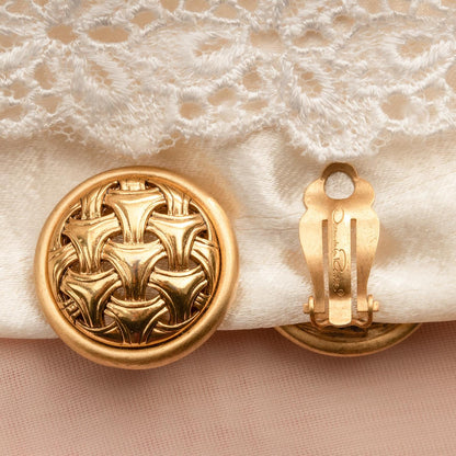 Vintage Oscar de la Renta Gold Plated Clip Earrings Womens Button Gold Earrings Classic Designer Earrings Gift for Women Mom Grandma Antique