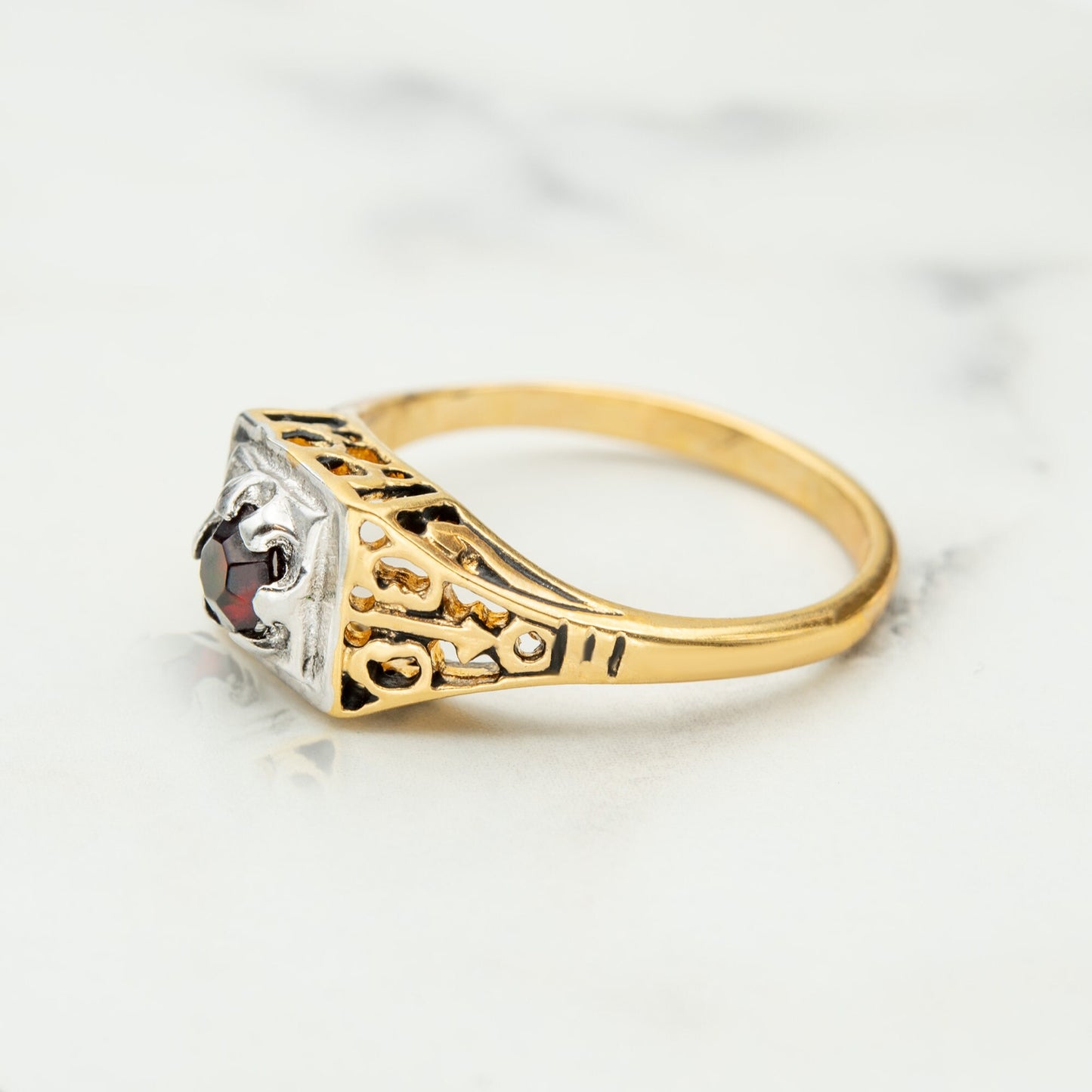 Vintage Garnet Women's Ring 18k Gold Electroplated Antique Rings Dainty Layering - Limited Stock - Never Worn R1258