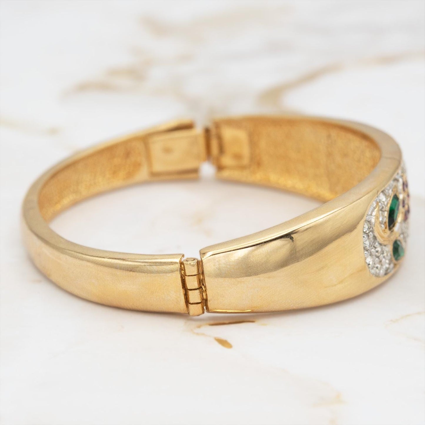 Vintage Womens Gold Plated Crystal Flower Design Bangle Bracelet Antique Estate Handmade Jewelry for Girls Layering Bracelets