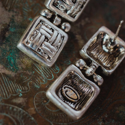 Vintage Oscar de la Renta Signed Silver Tone Dangle Earrings