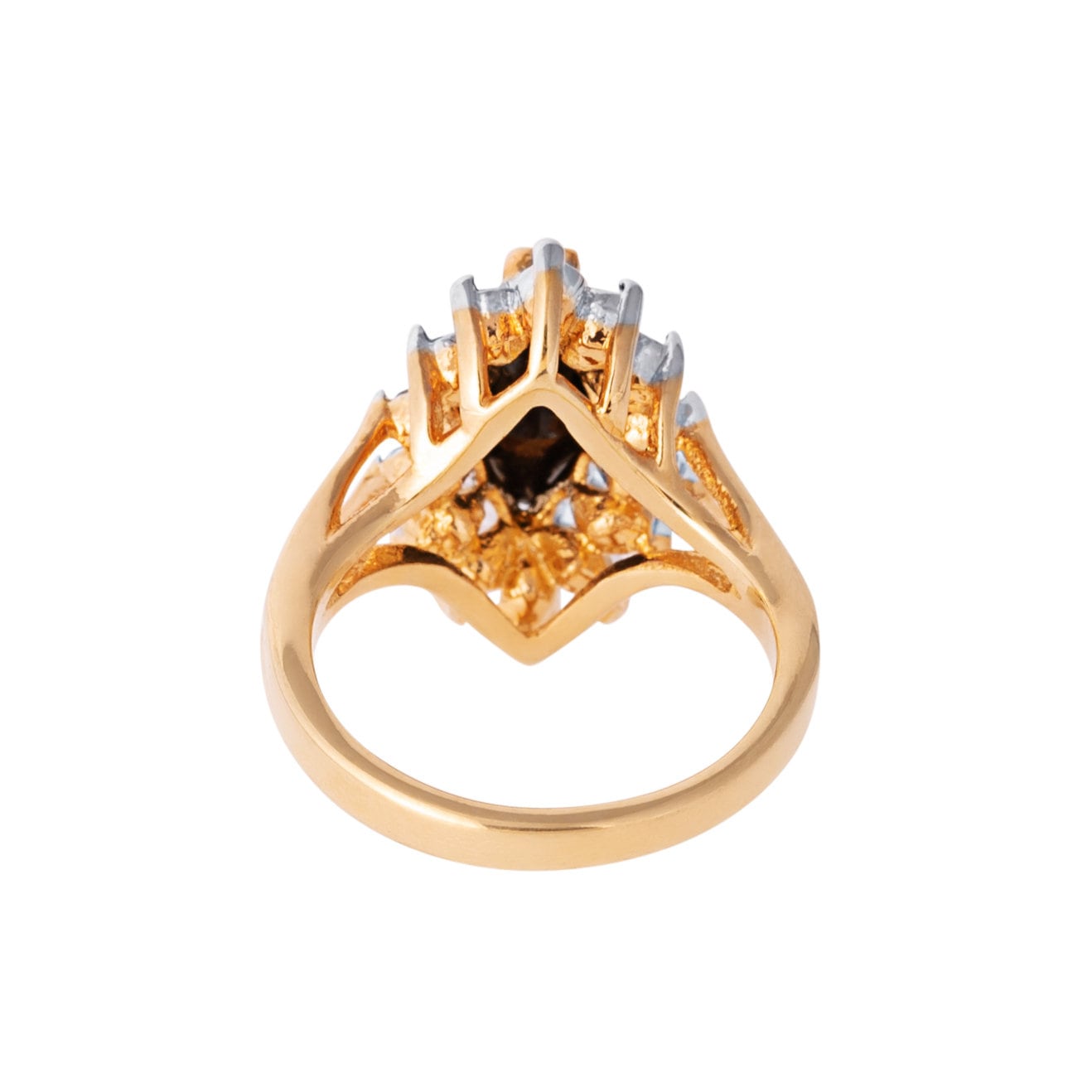 Vintage Black and Clear Austrian Crystals 18k Yellow Gold Plated Ring  R1891