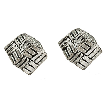 Vintage Earrings Oscar De La Renta White Gold Silver Tone Knot Post Earrings Antique Jewelry