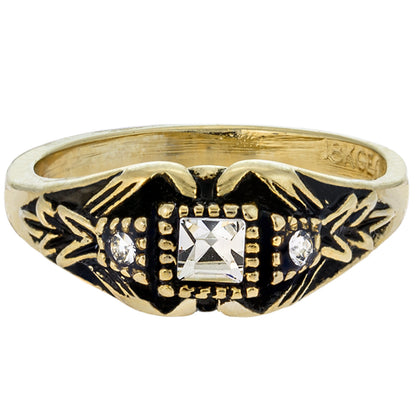 Vintage Ring set with Clear Austrian Crystals Antiqued 18k Yellow Gold Electroplated