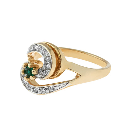 Vintage Emerald Cubic Zirconia 18k Yellow Gold Plated Ring with Clear Austrian Crystals Made in USA