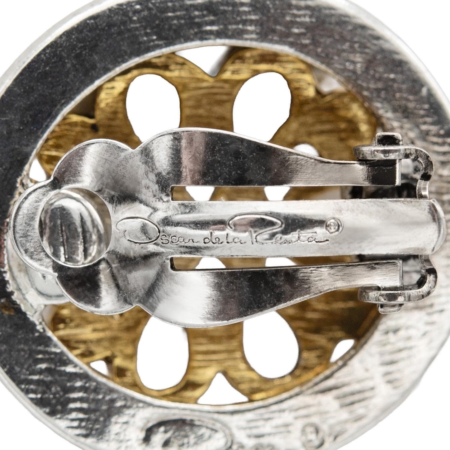 Womens Vintage Oscar de la Renta Clip Earrings Gold Silver Swirl Round Button Earrings Designer Vintage Antique Fashion Jewelry Gift for Mom