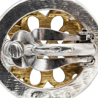 Womens Vintage Oscar de la Renta Clip Earrings Gold Silver Swirl Round Button Earrings Designer Vintage Antique Fashion Jewelry Gift for Mom