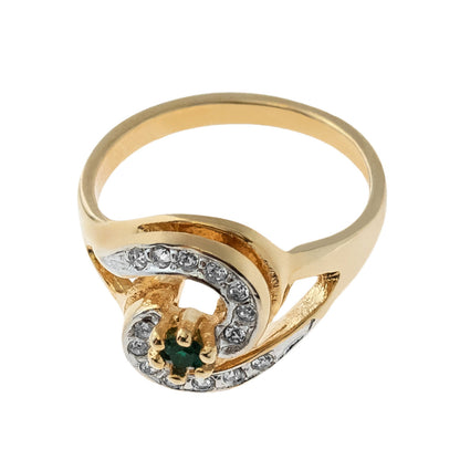 Vintage Emerald Cubic Zirconia 18k Yellow Gold Plated Ring with Clear Austrian Crystals Made in USA