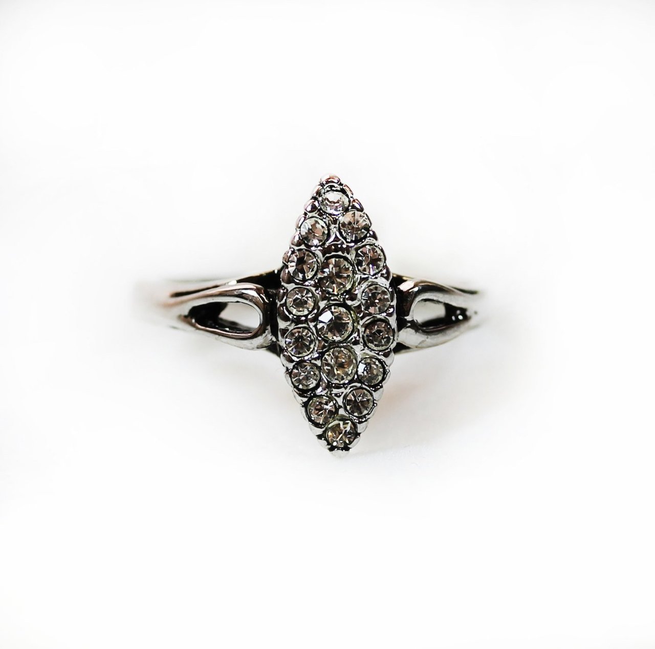 Vintage Pave Ring with Clear Austrian Crystals Antiqued 18kt White gold Electroplated Made in USA
