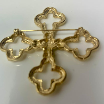 Vintage Brooch Cross Design Pin Brooch Design 18k Gold Plated Antique Brooch