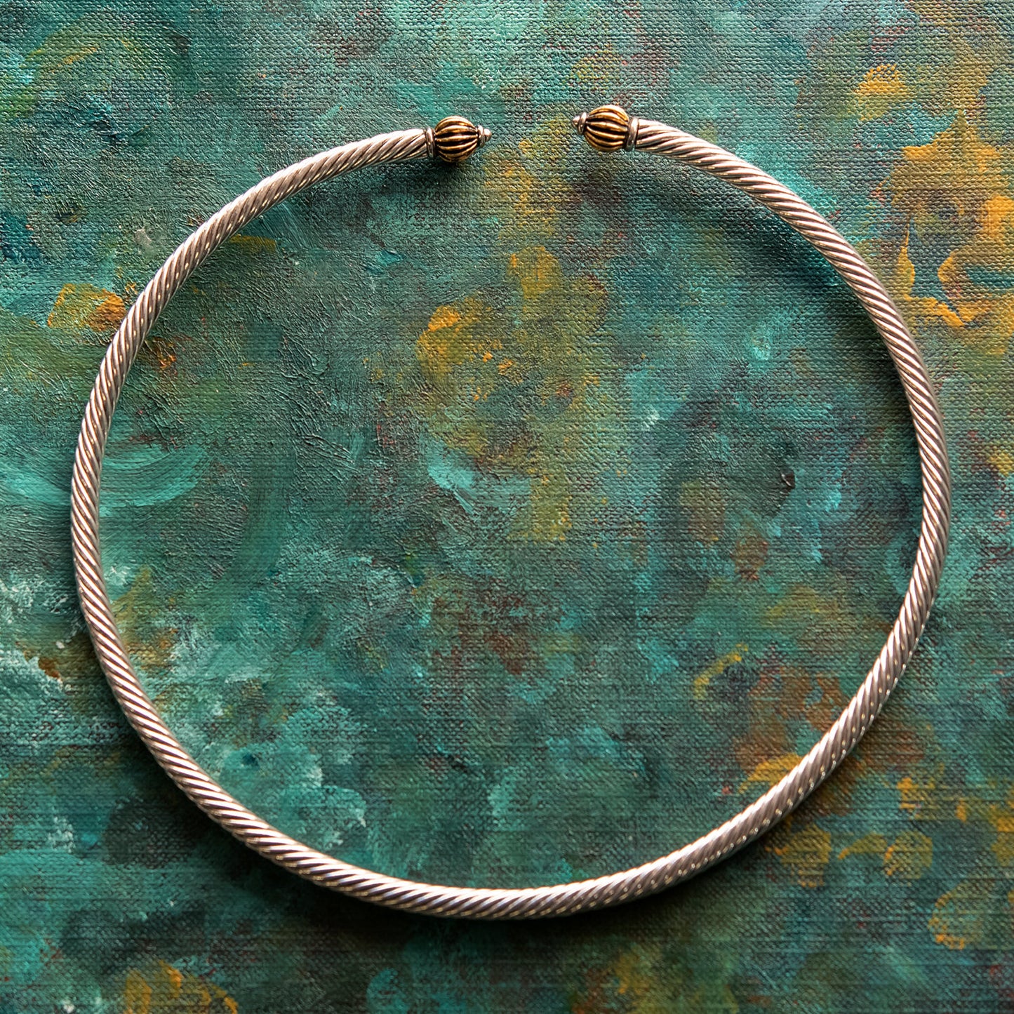 Vintage Oscar De La Renta 16 Inch Cable Wire White Gold Tone Collar Necklace #OSN-COLL-WY