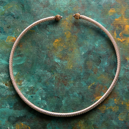 Vintage Oscar De La Renta 16 Inch Cable Wire White Gold Tone Collar Necklace #OSN-COLL-WY