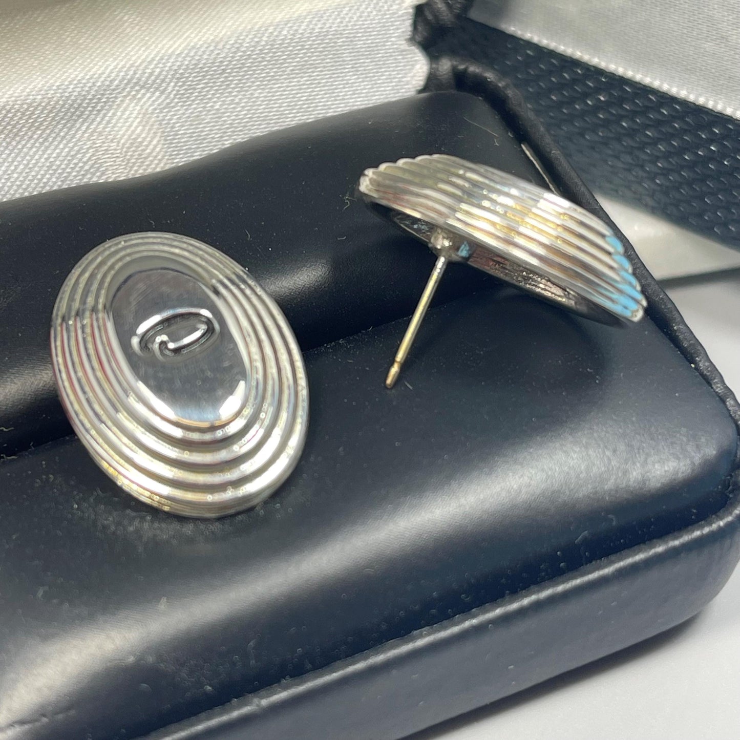 Vintage Oscar De La Renta Silver Plated Post Button Earrings "O" Logo Earrings for Women Designer Vintage Antique Jewelry for Girls