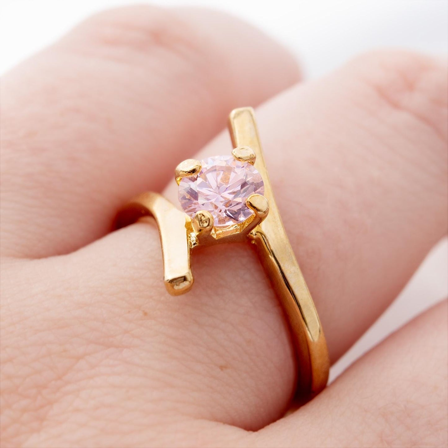 Vintage Pink Tourmaline Cubic Zirconia Ring Womens Antique 18k Gold Electroplated October Birthstone Ring