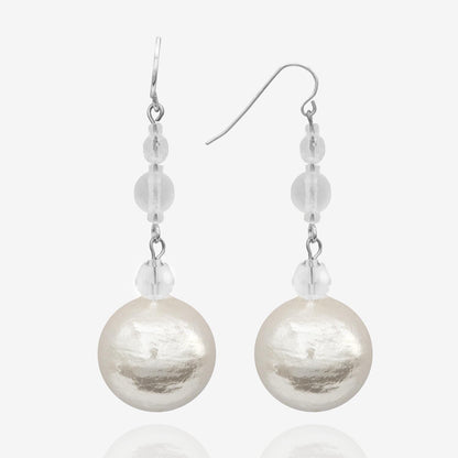 Vintage Earrings Oscar de la Renta Faux Pearl Ball and Faceted Clear Glass Earrings 2 Inches Long Very Light Fish Hook