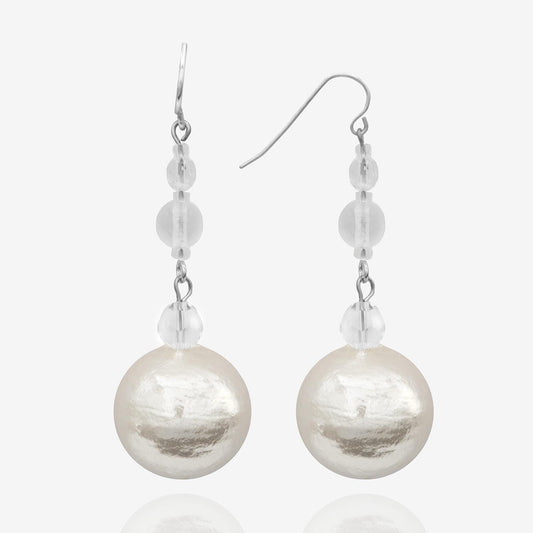 Vintage Earrings Oscar de la Renta Faux Pearl Ball and Faceted Clear Glass Earrings 2 Inches Long Very Light Fish Hook