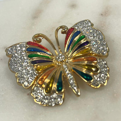 Hand Crafted Pin Clear Austrian Crystals Antique Brooch for Women Only 1 Colorful Hand Painted Butterfly Rebirth Symbal