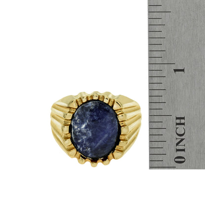 Vintage 1980s Mens Genuine Sodalite 18kt Gold Plated Ring Made in USA