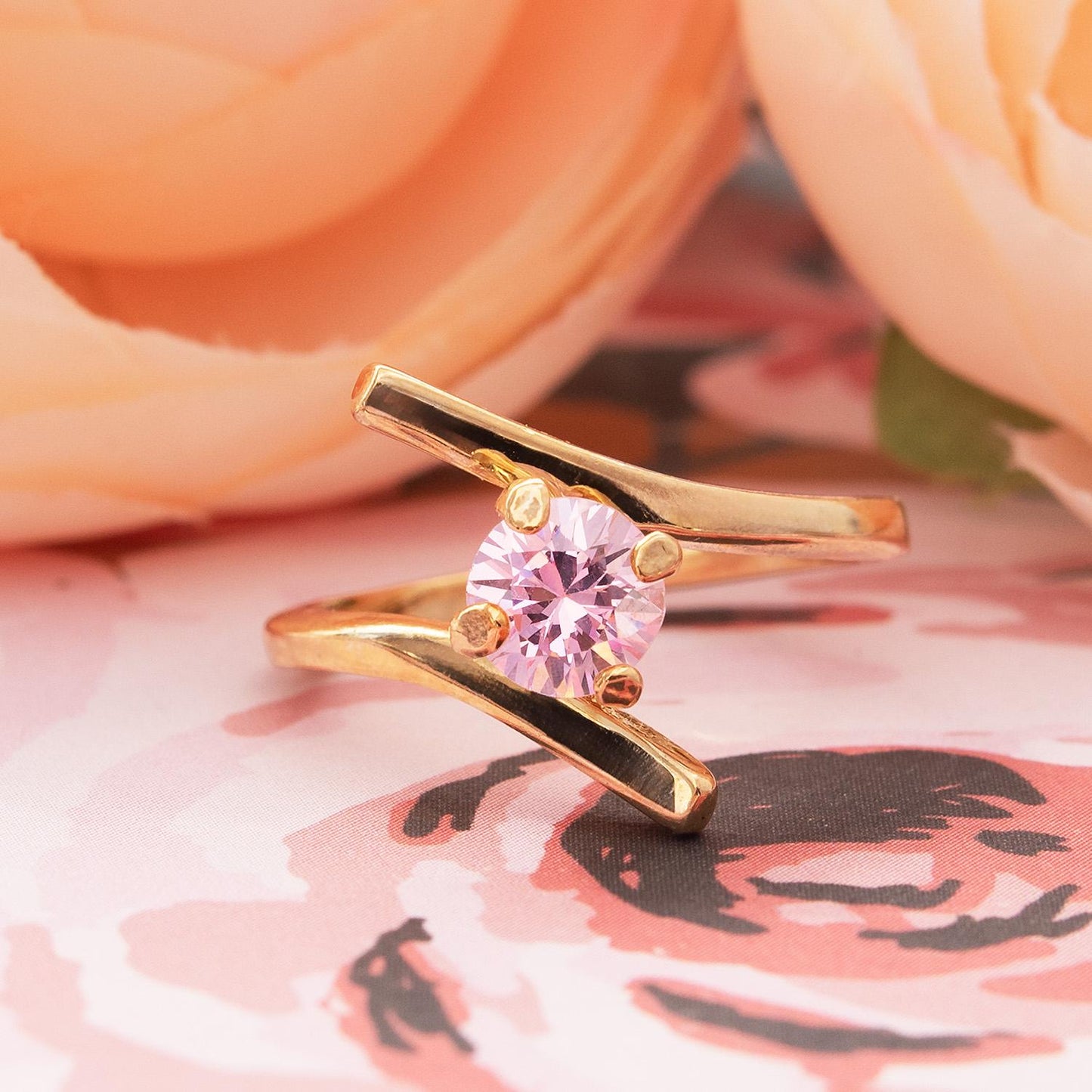 Vintage Pink Tourmaline Cubic Zirconia Ring Womens Antique 18k Gold Electroplated October Birthstone Ring