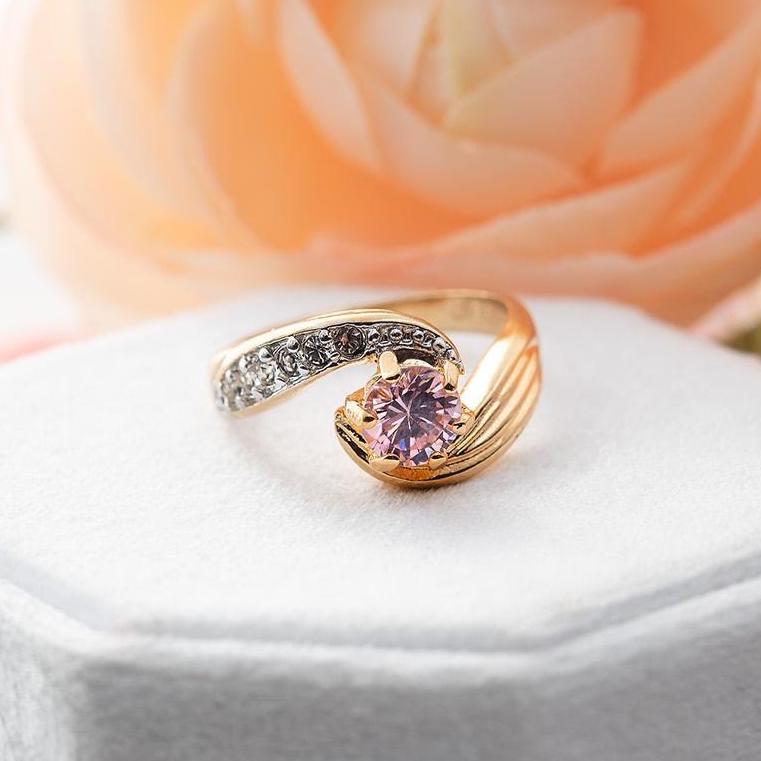 Vintage 18k Gold Electroplated Ring Pink Tourmaline Cubic Zirconia and Crystals Antique Woman Rings October Birhtstone