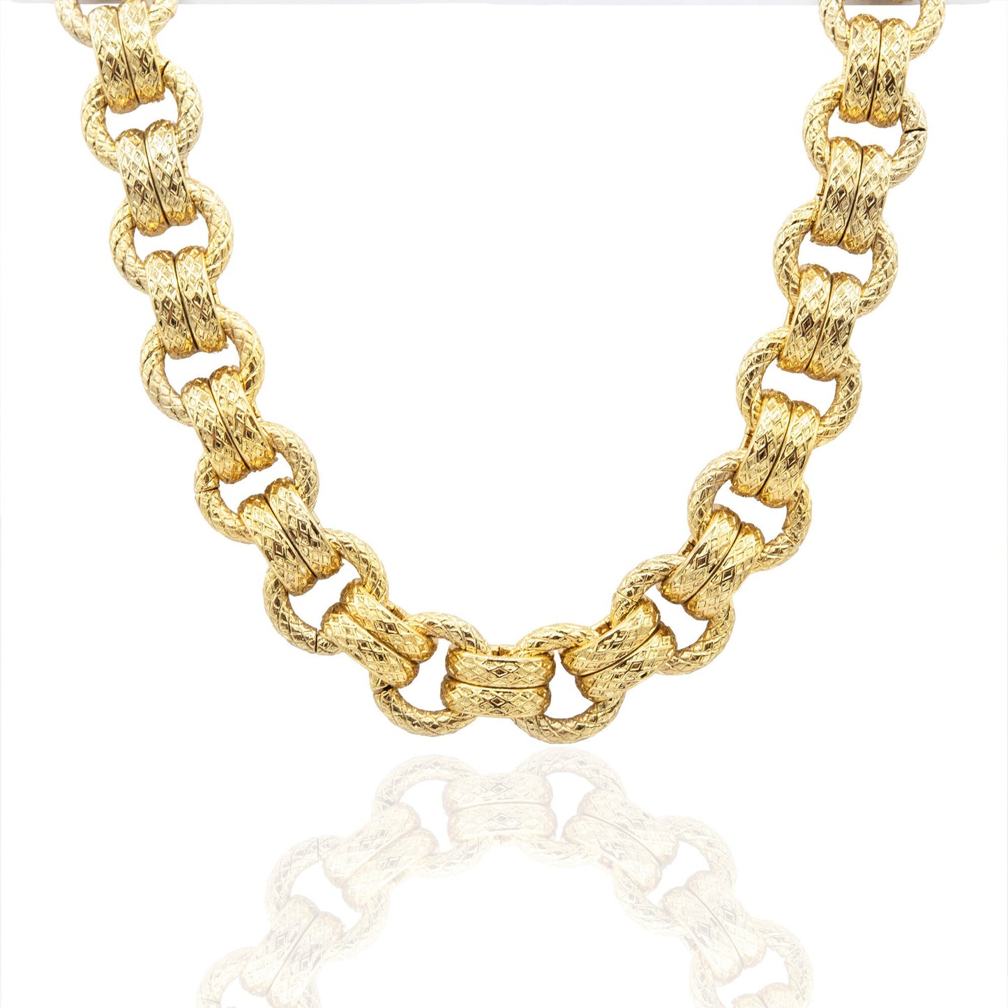 Vintage Oscar de la Renta Linked 18" Womens Antique Yellow Gold Plated Necklace Toggle Closure Link Chain Necklace for Women