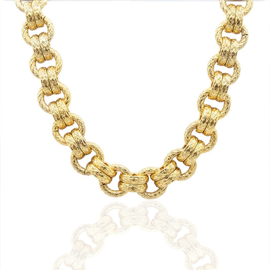 Vintage Oscar de la Renta Linked 18" Womens Antique Yellow Gold Plated Necklace Toggle Closure Link Chain Necklace for Women