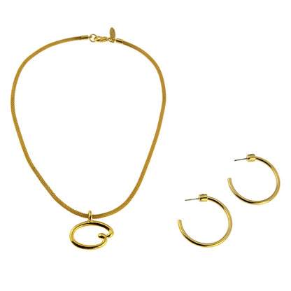 Vintage Oscar De La Renta Two Tone 1" Inch "O" Pendant Necklace and Earrings Set #OSNE-110